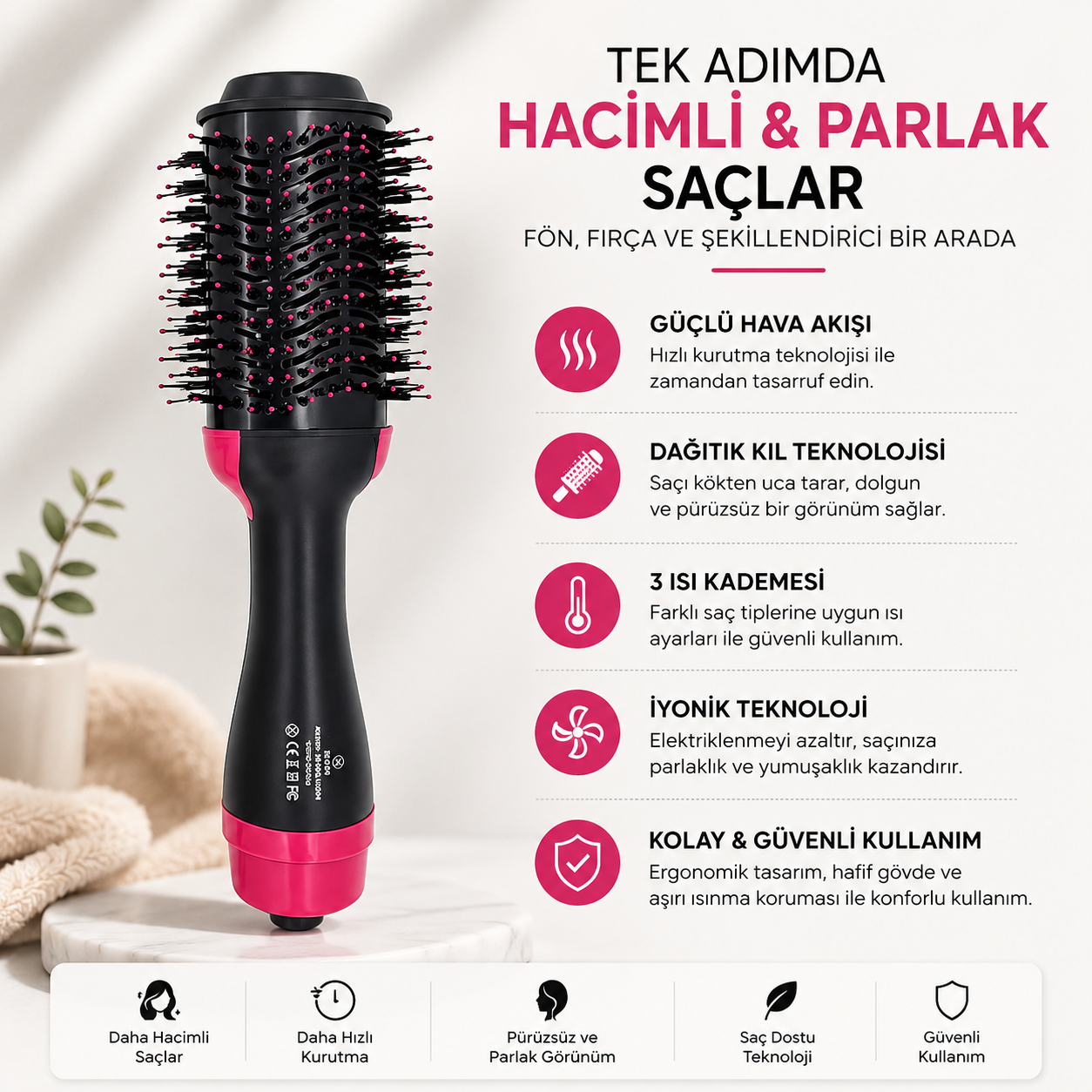 VOLEMİ Profesyonel 2200W Hava Üflemeli Saç Şekillendirici