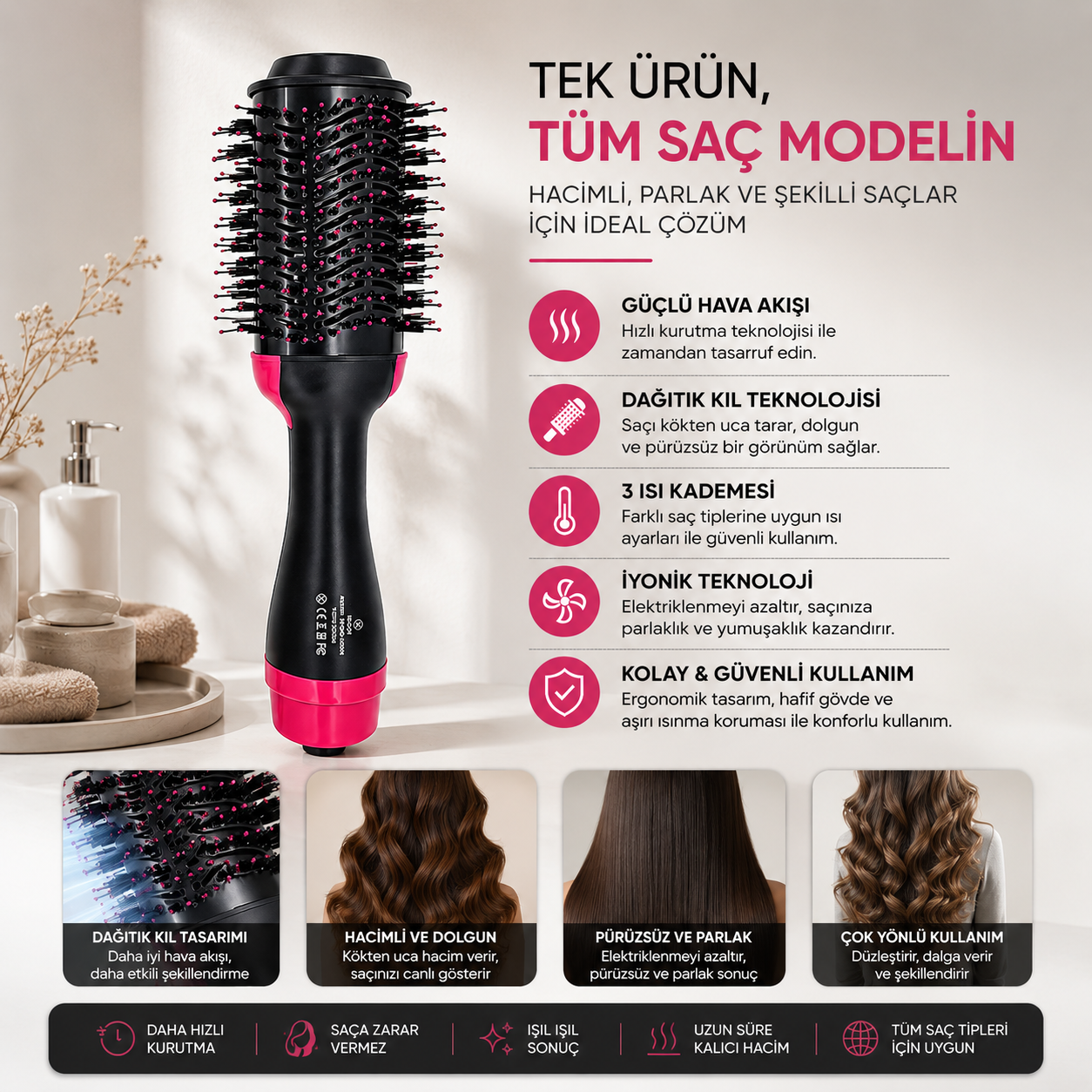 VOLEMİ Profesyonel 2200W Hava Üflemeli Saç Şekillendirici